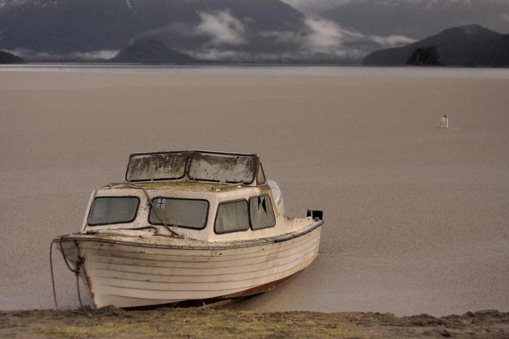 Nahue Huapi Lake, southern Argentina blanketed in ash from the Puye...