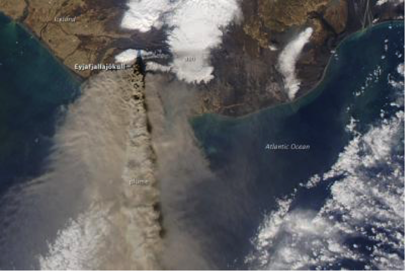 Satellite image of the 2010 EyjafjallajÃ¶kull eruption, taken on th...