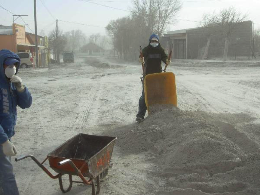 Street ash cleanup in Bariloche, Argentina following the 2011 Puyeh...