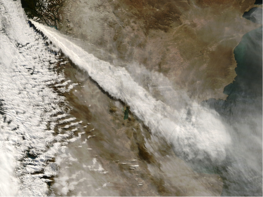 Satellite image of the ash dispersal from the 2008 Chaitén eruption...