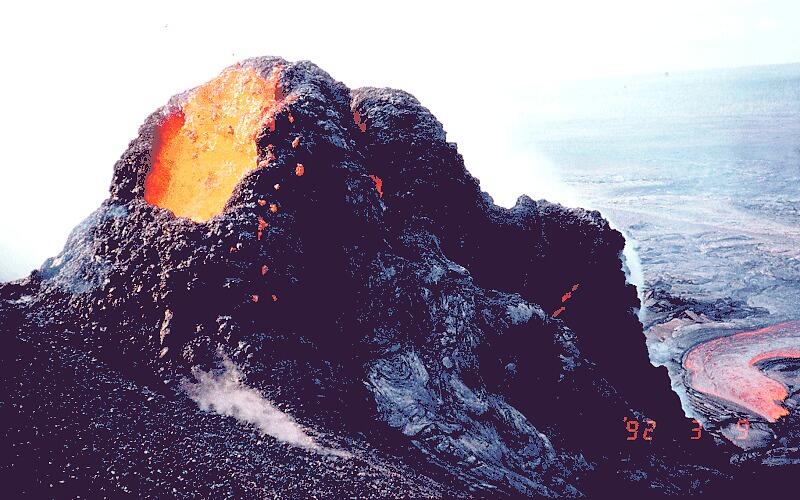 Spatter cone built by a short lived lava fountain around a vent loc...