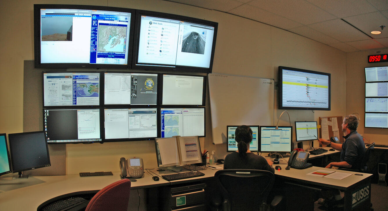 Scientists performing monitoring duties in the Alaska Volcano Obser...