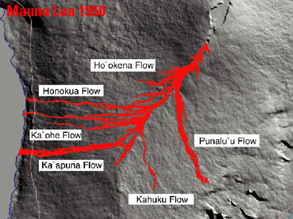 Map of lava flows from the 1950 eruption of Mauna Loa