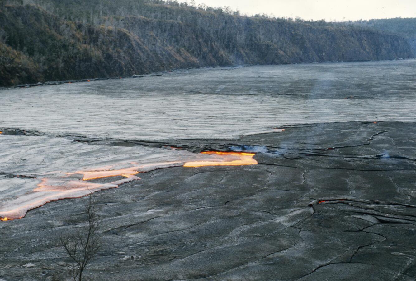 A three-day long eruption in July 1974 sent lava flows onto the flo...