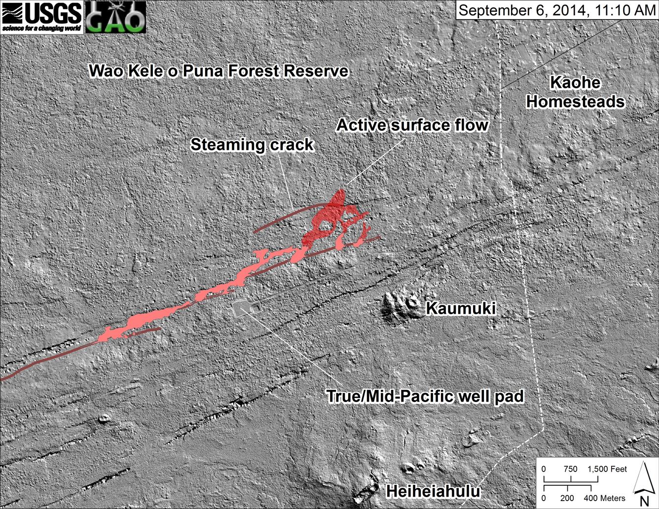 Shaded-relief map of East Rift Zone near flow front...