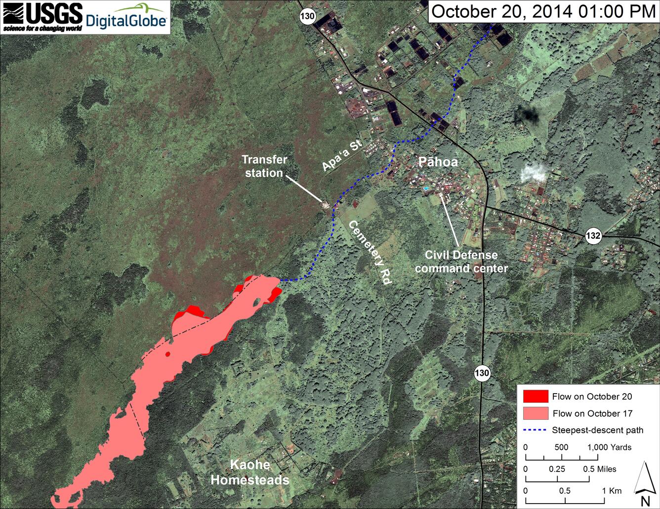 Satellite image of area around flow front...