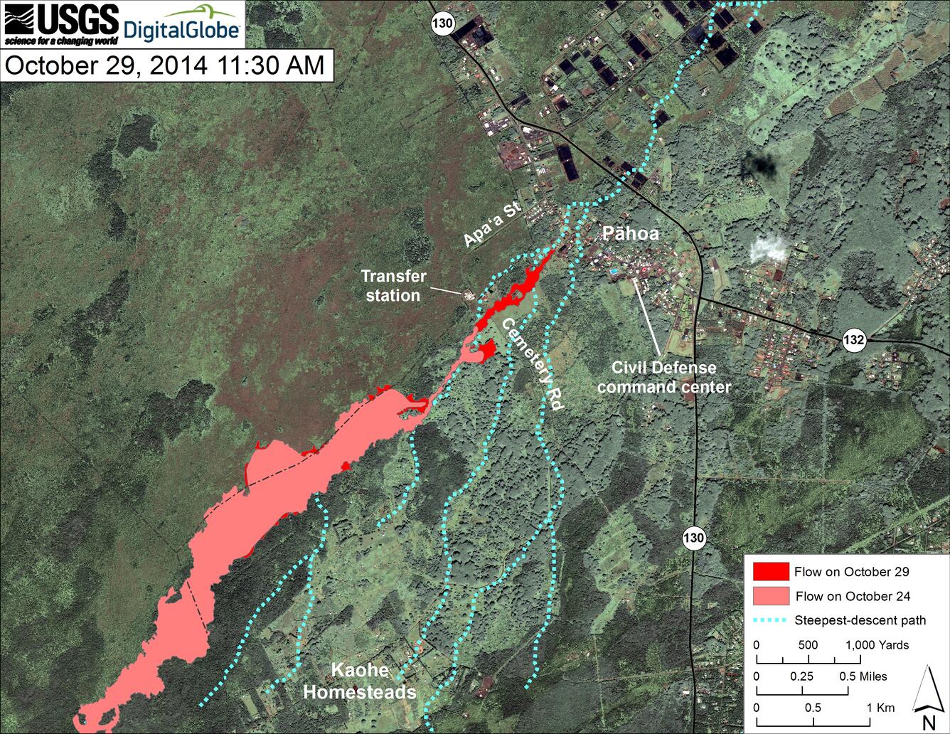 Satellite image of area around flow front...