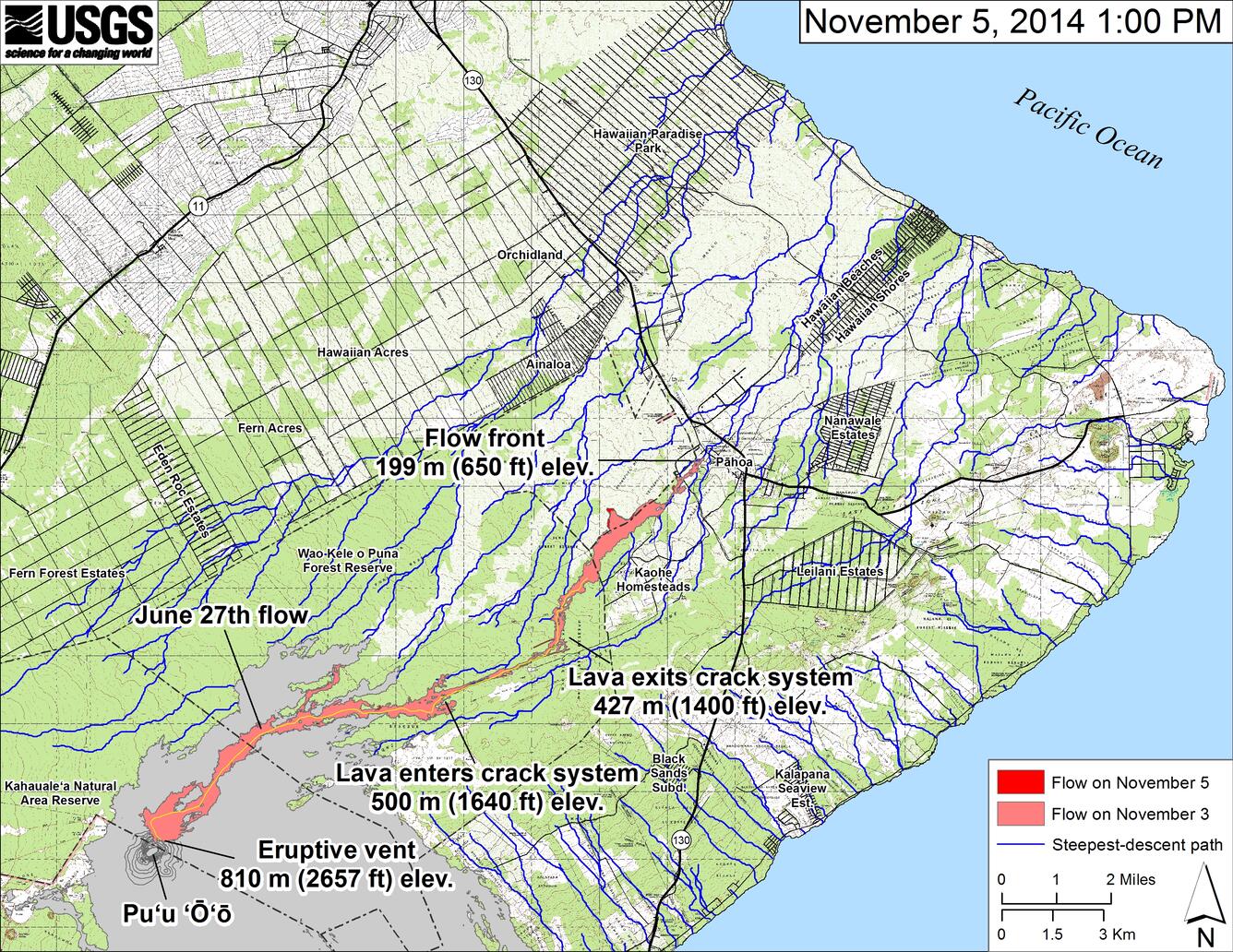 Small-scale map of June 27th flow in Kīlauea's East Rift Zone...