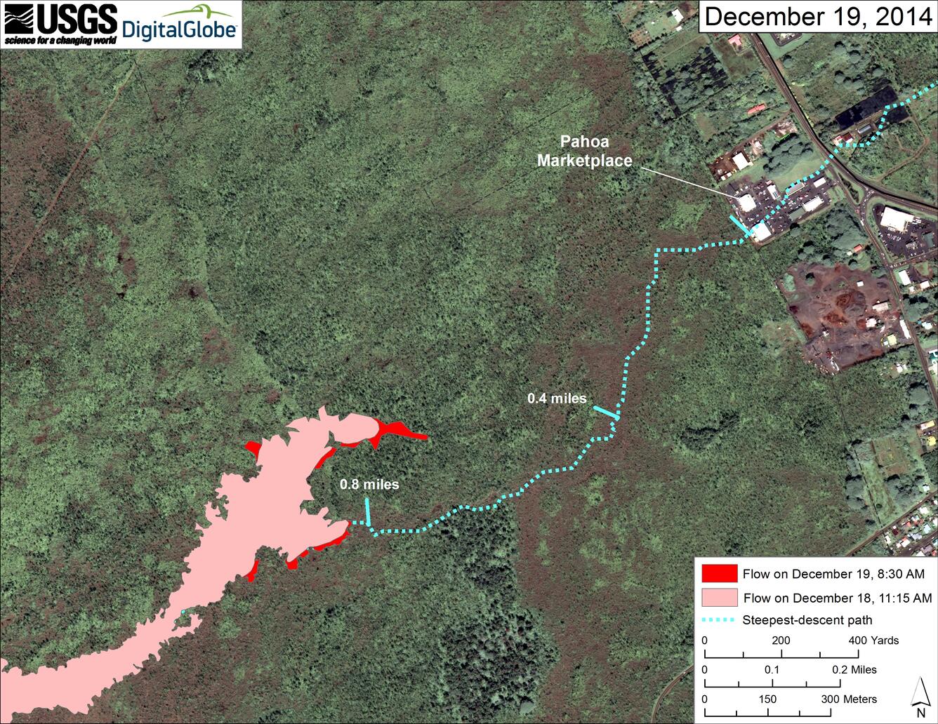 Satellite image of area around flow front...