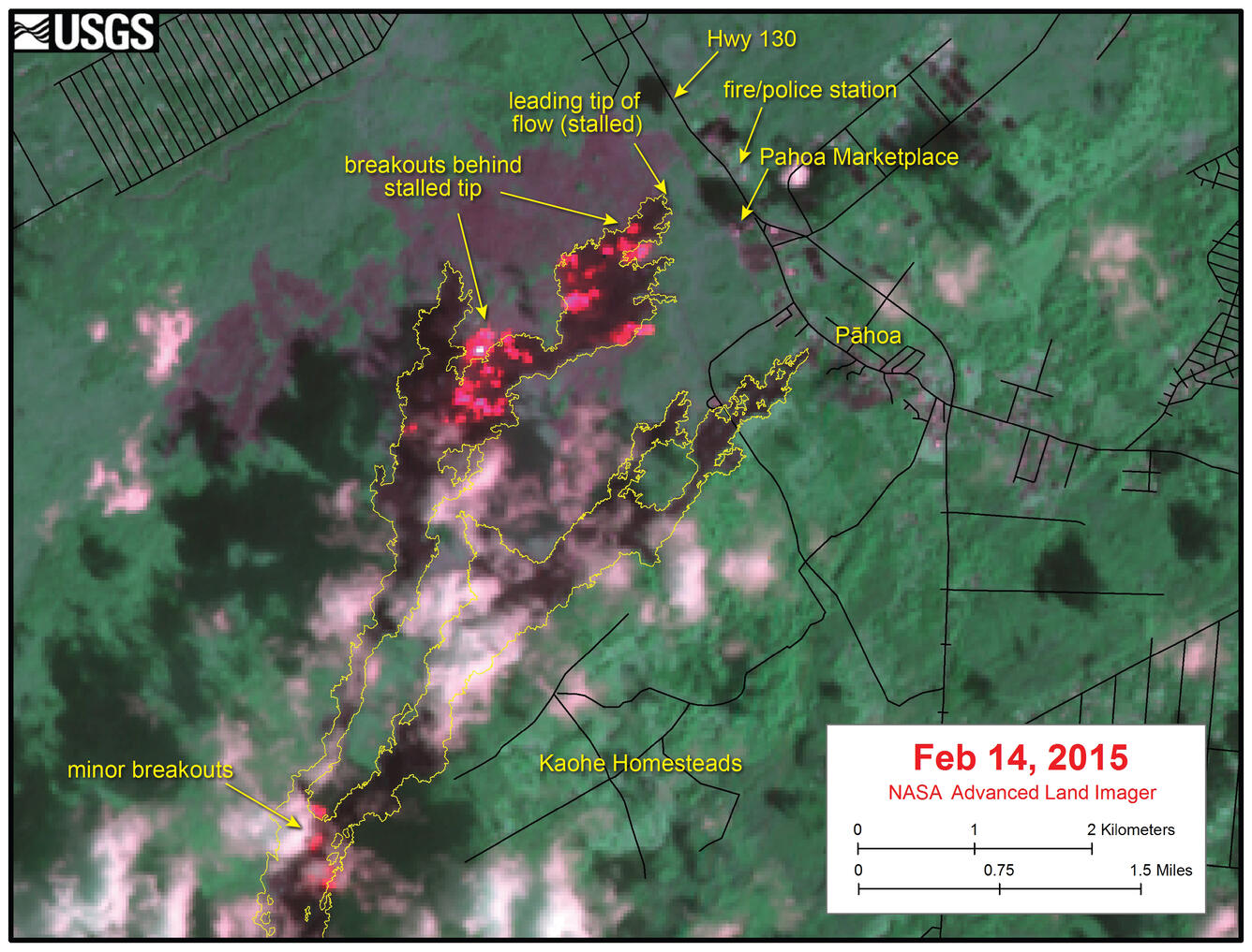 Satellite image of area around front of Kīlauea's East Rift Zone la...