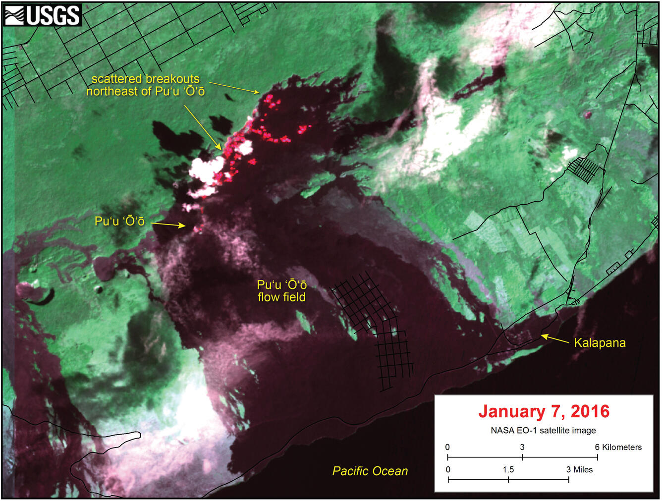 Satellite image shows June 27th lava flow...