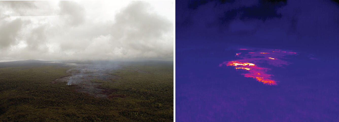 On the left, a normal photograph shows the front of the Kahauale‘a ...