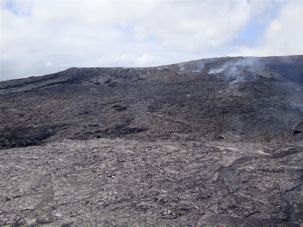 Inactive perched lava pond and the new lava tube...