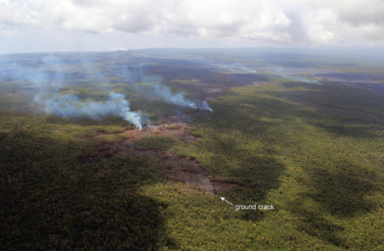 A closer view of the southern lobe of the June 27th lava flow. Smo...