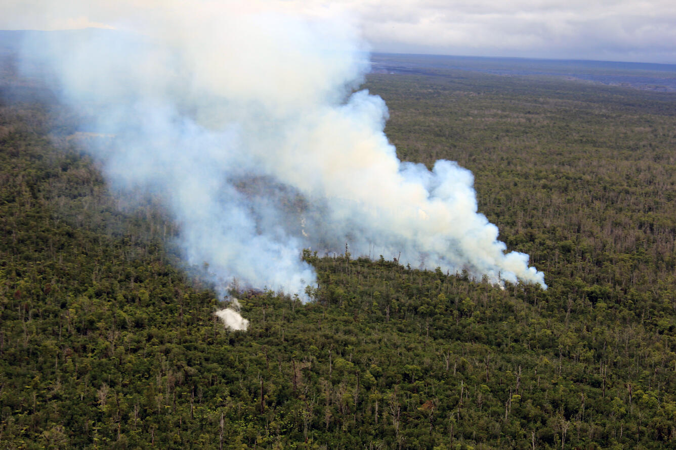 A closer view of the flow front, looking west. It is difficult to ...