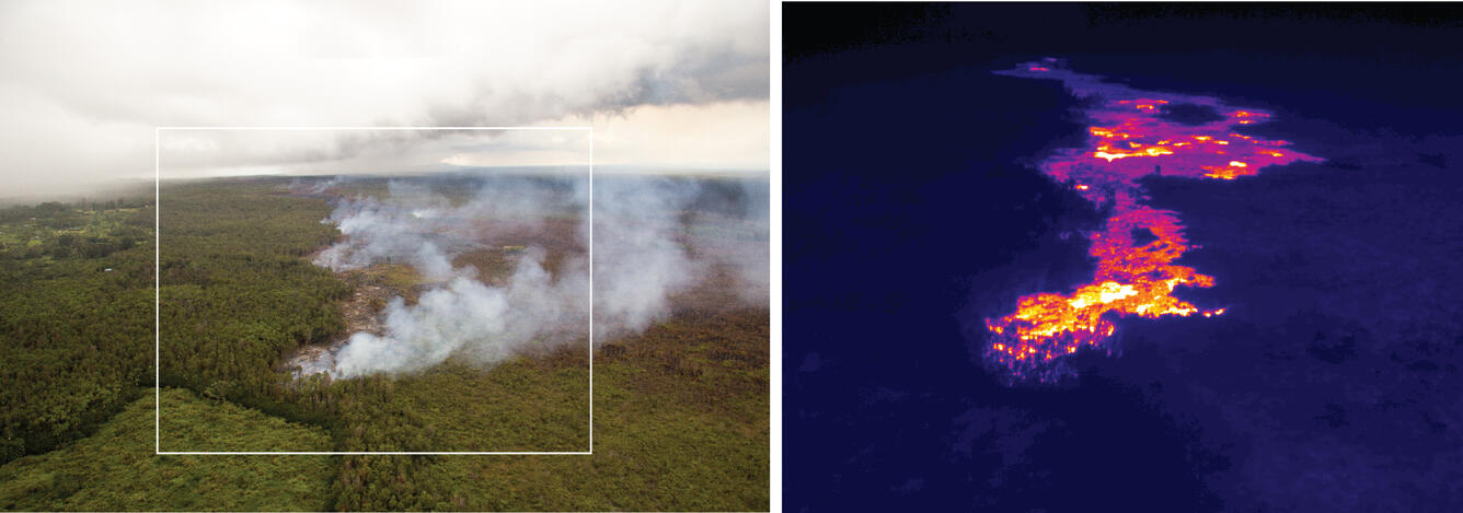 A normal photograph compared with a thermal image of the flow front...