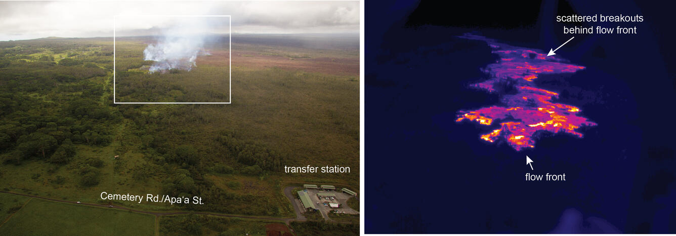 A normal photograph along with a thermal image of the flow front. ...