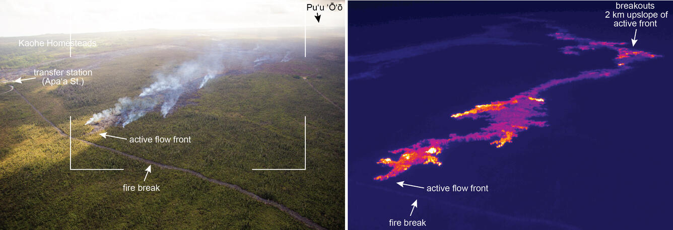 This compares a normal photograph of the active flow front with a t...