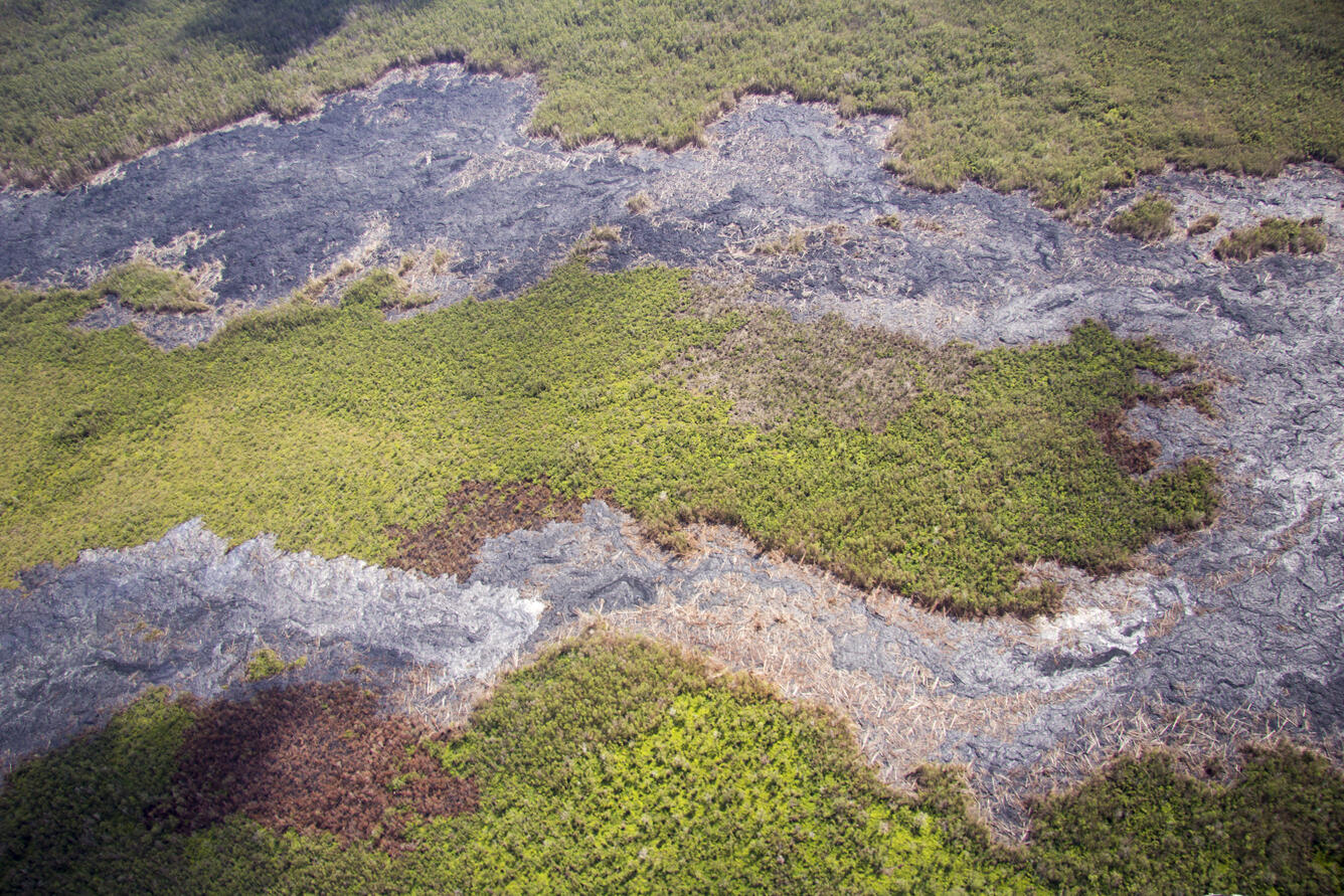 This photograph looks southeast at the fork in the June 27th flow t...