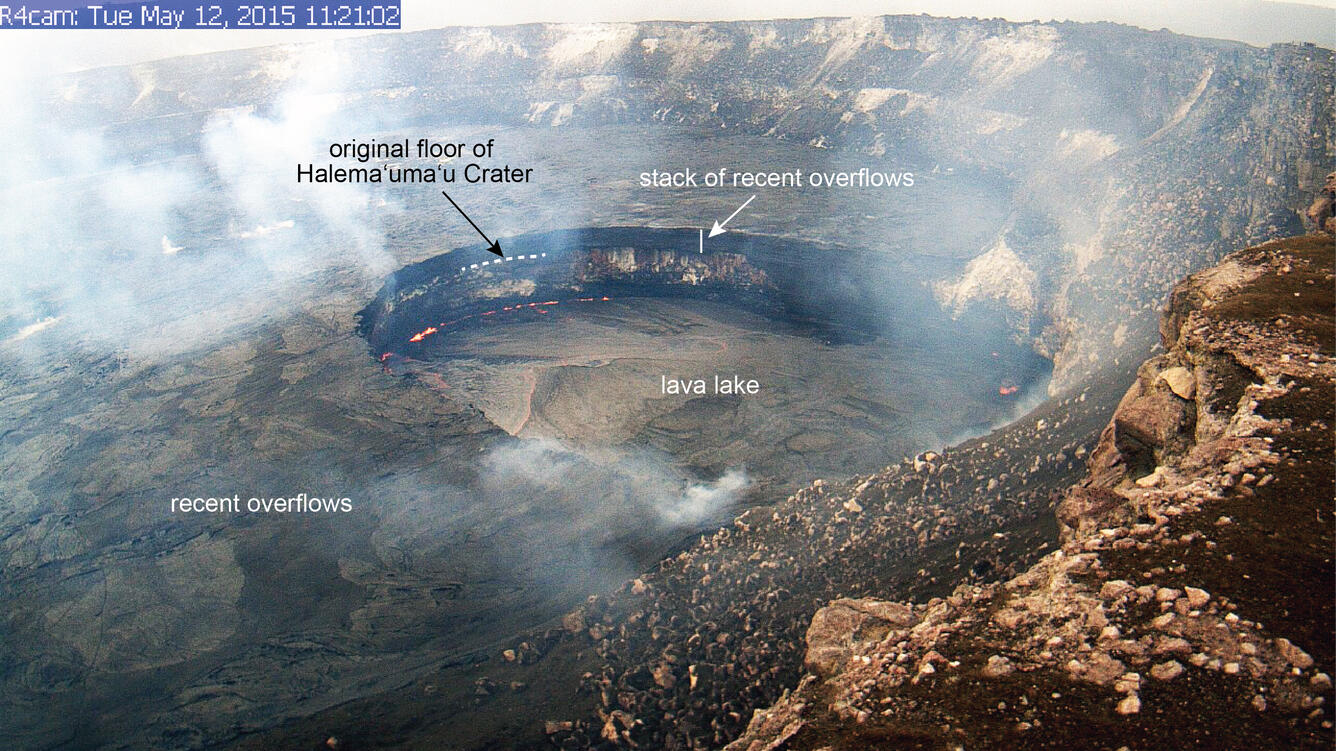 Lava lake in Halema‘uma‘u Crater drops with summit deflation...