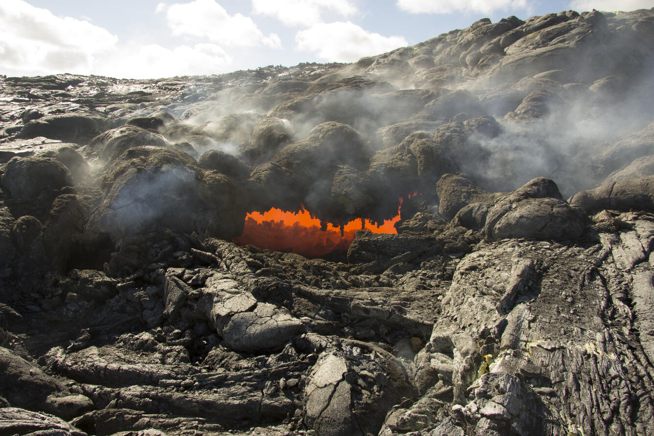 Incandescence was visible in the small pit that formed recently on ...