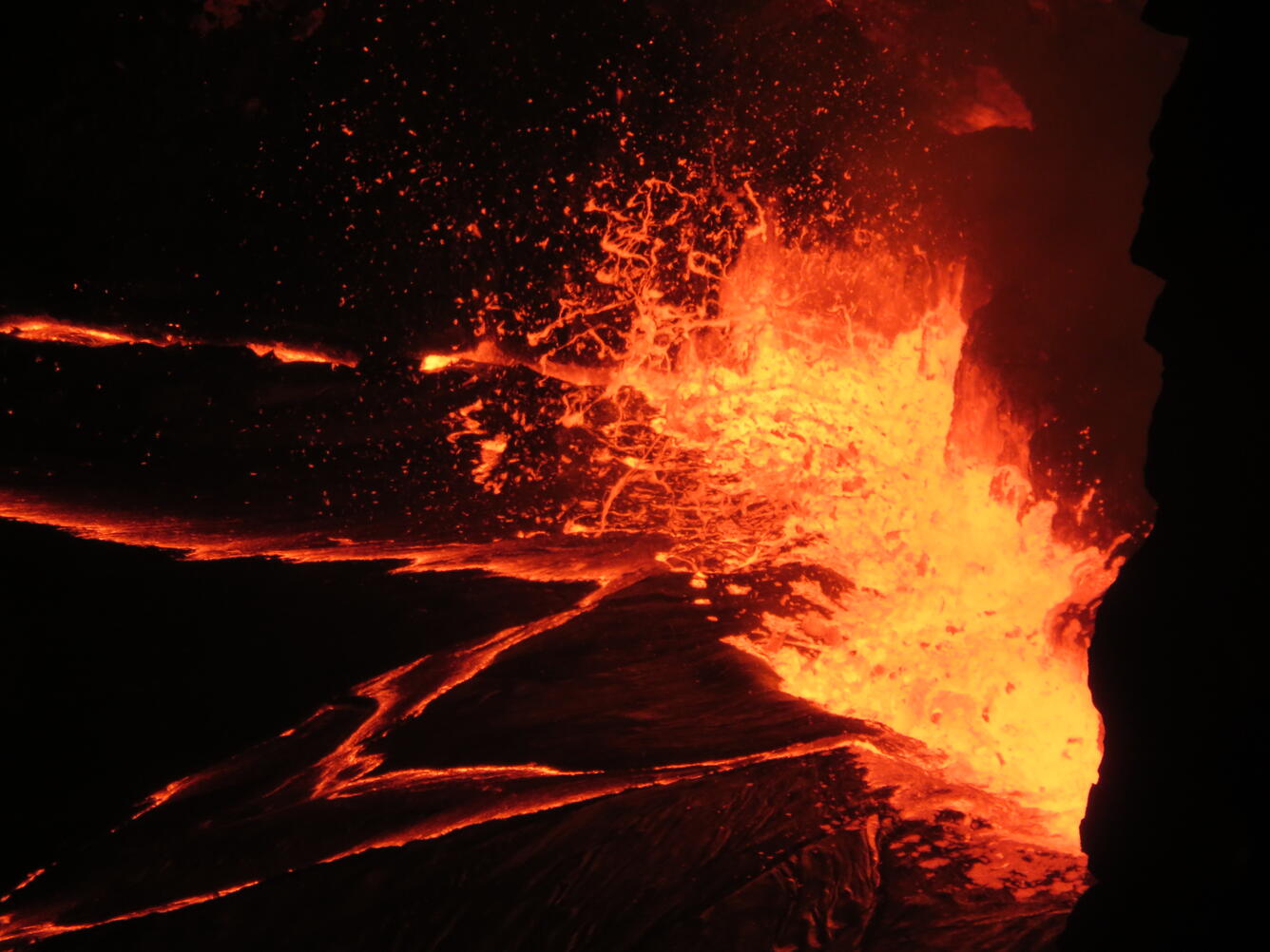 Typical lava lake activity at Kīlauea's summit, slowly rising lake ...