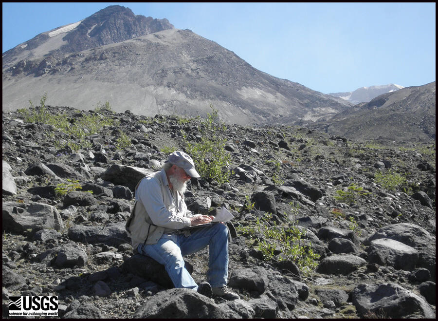 Geologist maps the surficial extent of debris flows on the north fl...