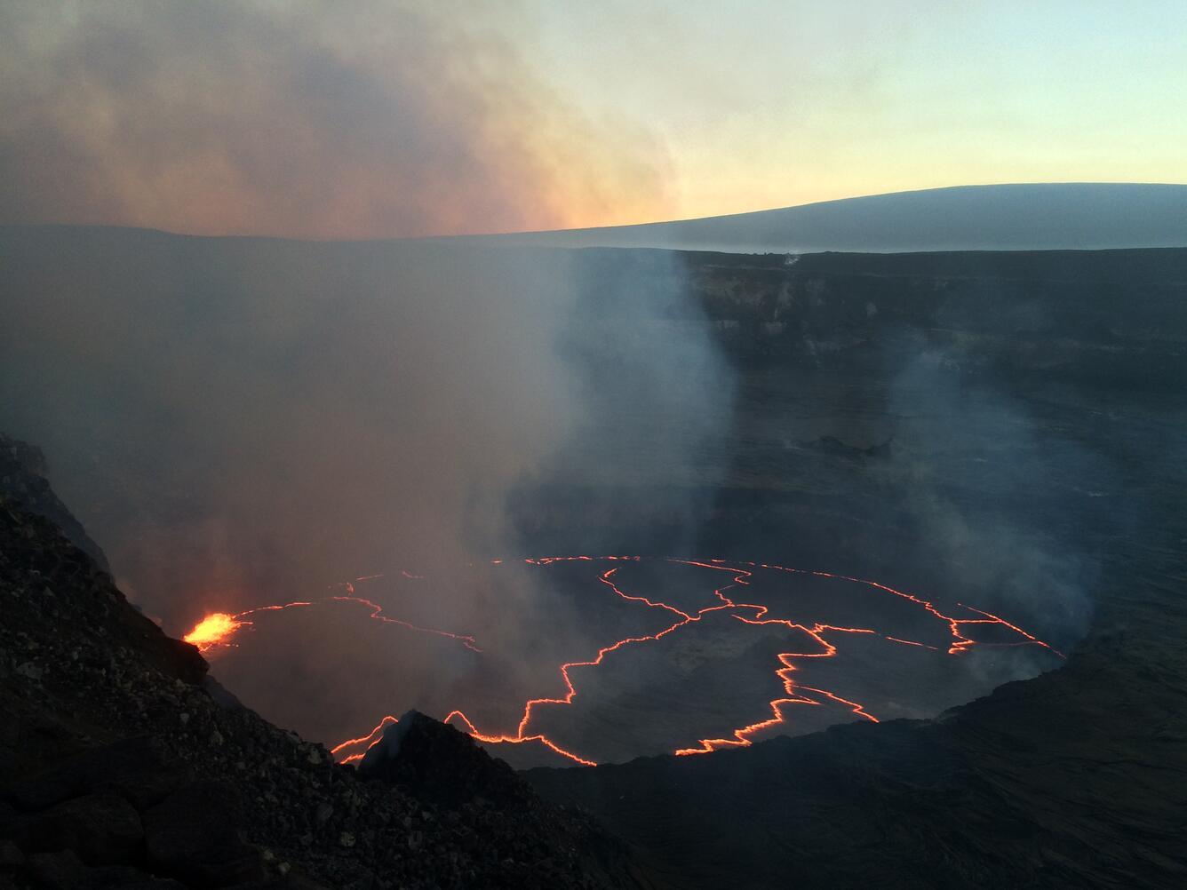 The summit lava lake in Halema‘uma‘u Crater continuously circulates...