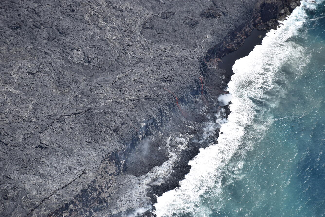 A close-up view of the main ocean entry, showing the accumulation o...