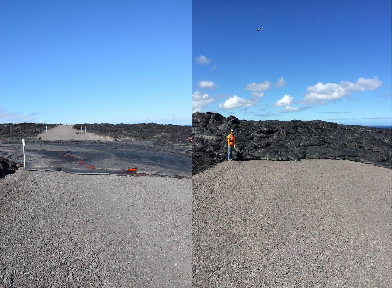 Photo comparison of the emergency access road from July 25, the day...