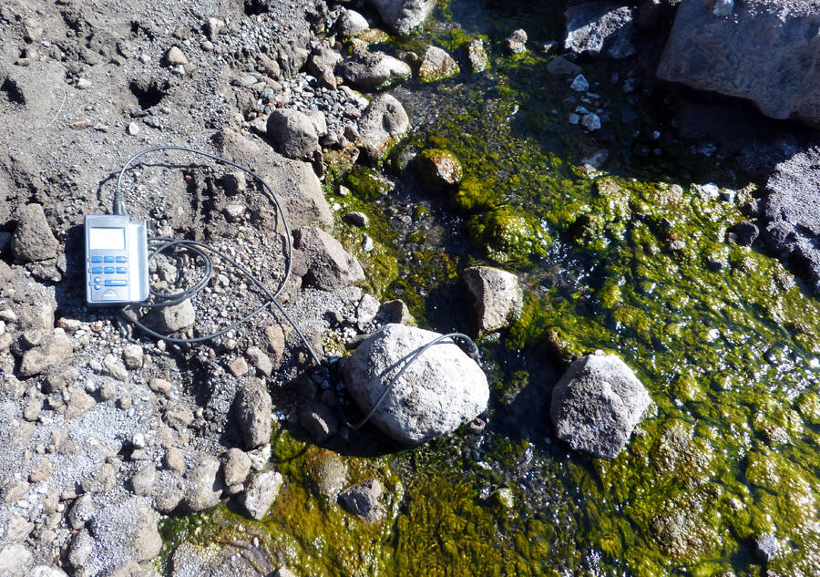 Temperature and conductivity measurements are taken at a warm (not ...