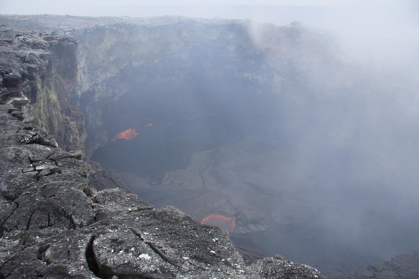 View of the lava pond within the Pu‘u ‘Ō‘ō west pit crater, which i...