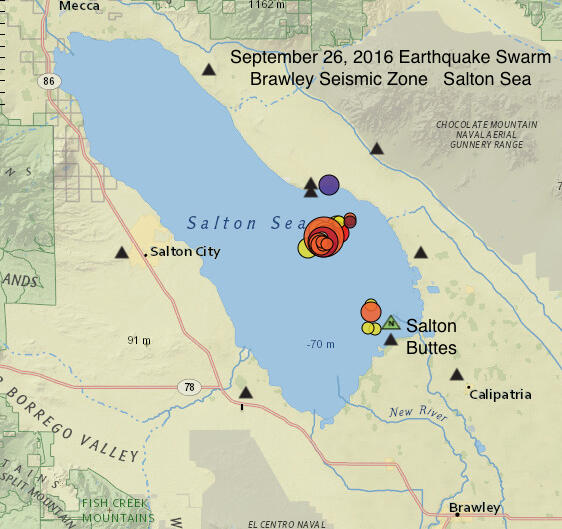 September 26, 2016 earthquake locations (circles) of ongoing swarm ...