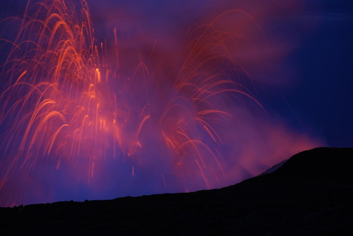 Nighttime view of tephra-jet explosion, Kīlauea Volcano, Hawai‘i...