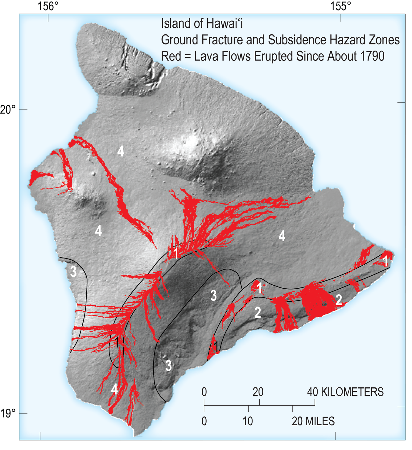 Map of Island of Hawai‘i showing hazard zones from ground fractures...