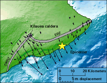 Map showing subsidence of the ground by contours (meters) on Kīlaue...