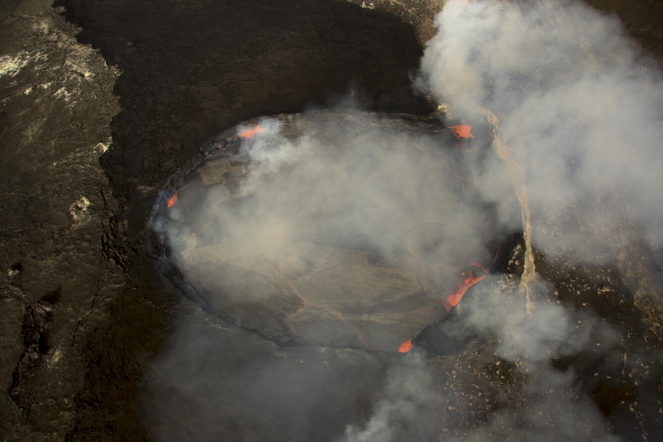 Typical lava lake activity in Halema‘uma‘u...