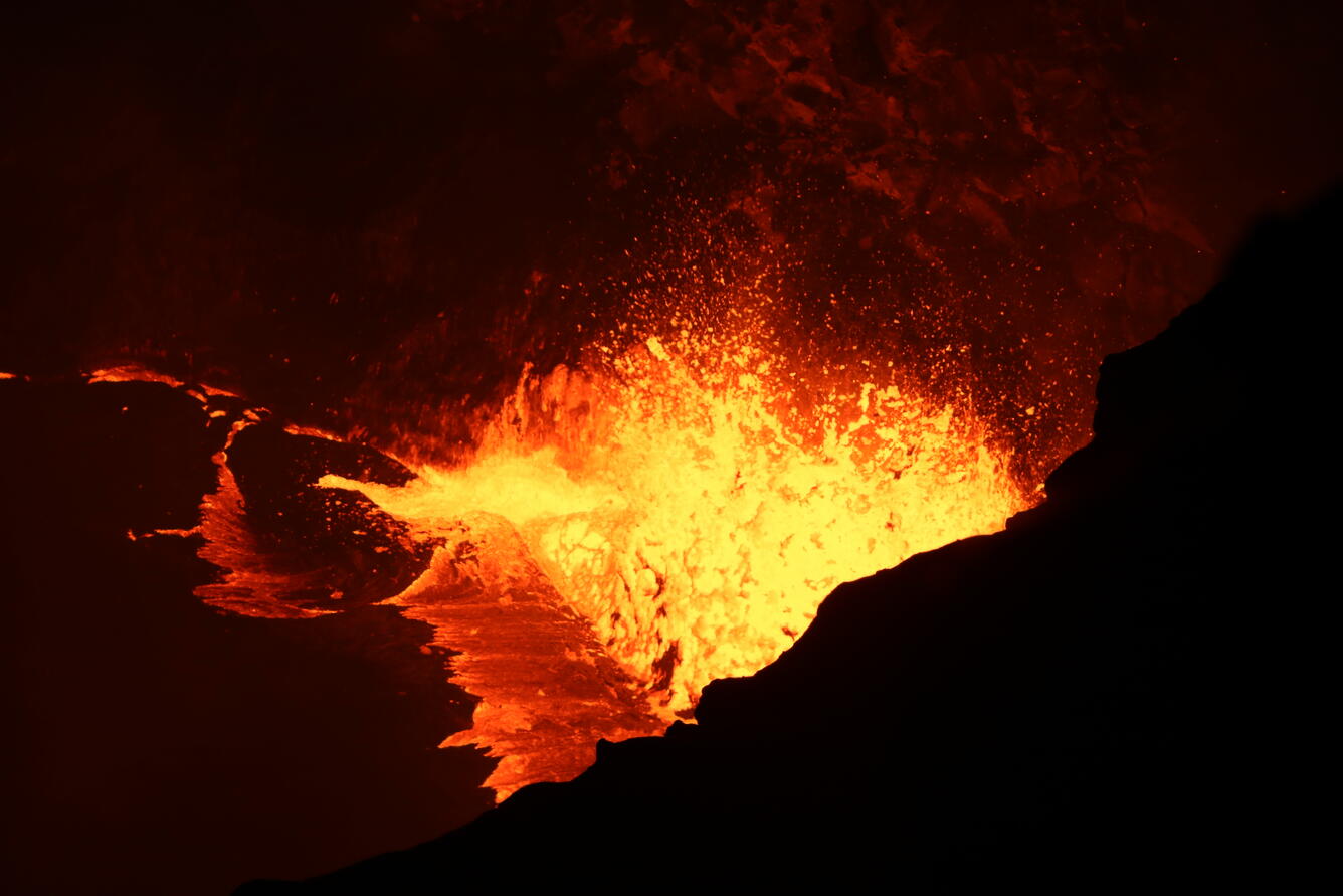 Rising summit lava lake level improves views of spattering...