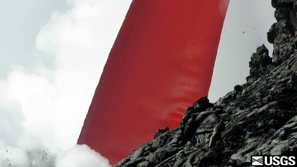 This video shows a close-up of the base of the lava stream, where r...