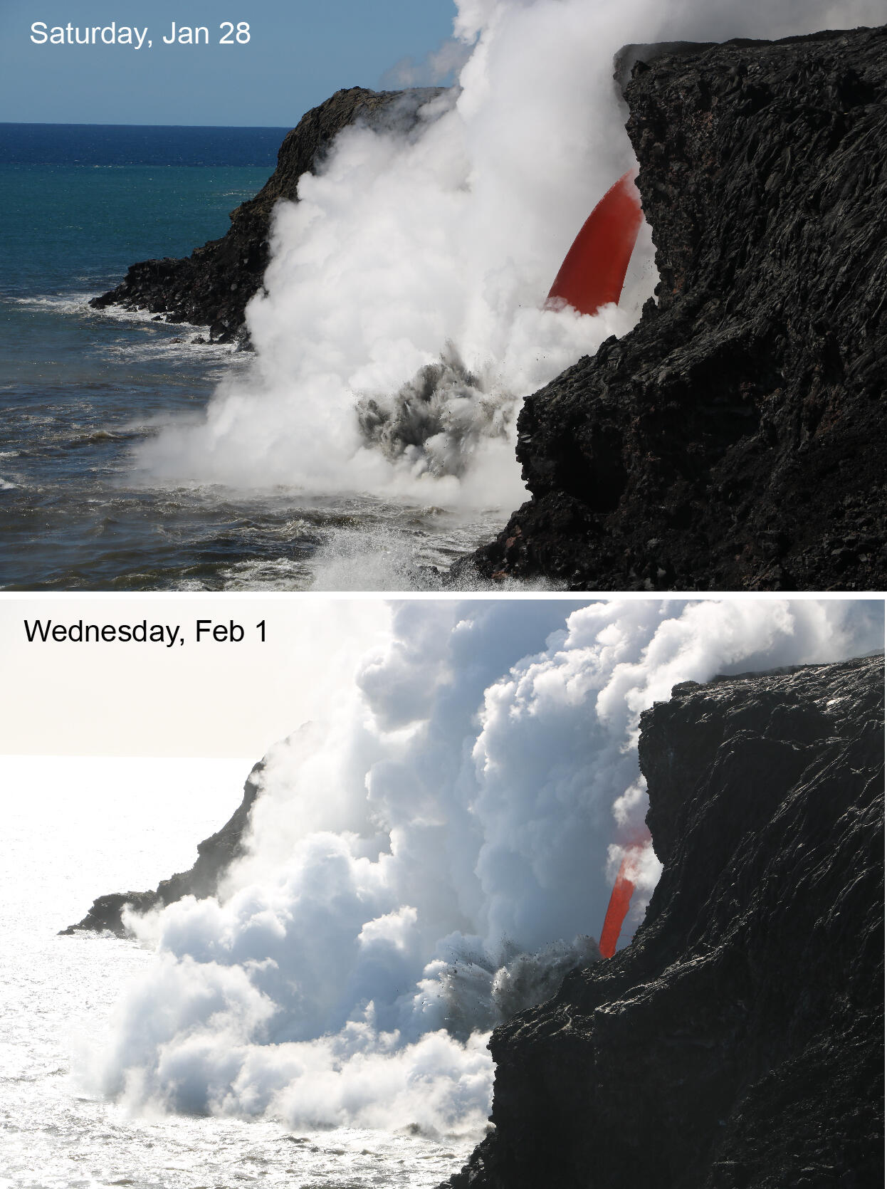 This image comparison shows the changing nature of the lava stream ...