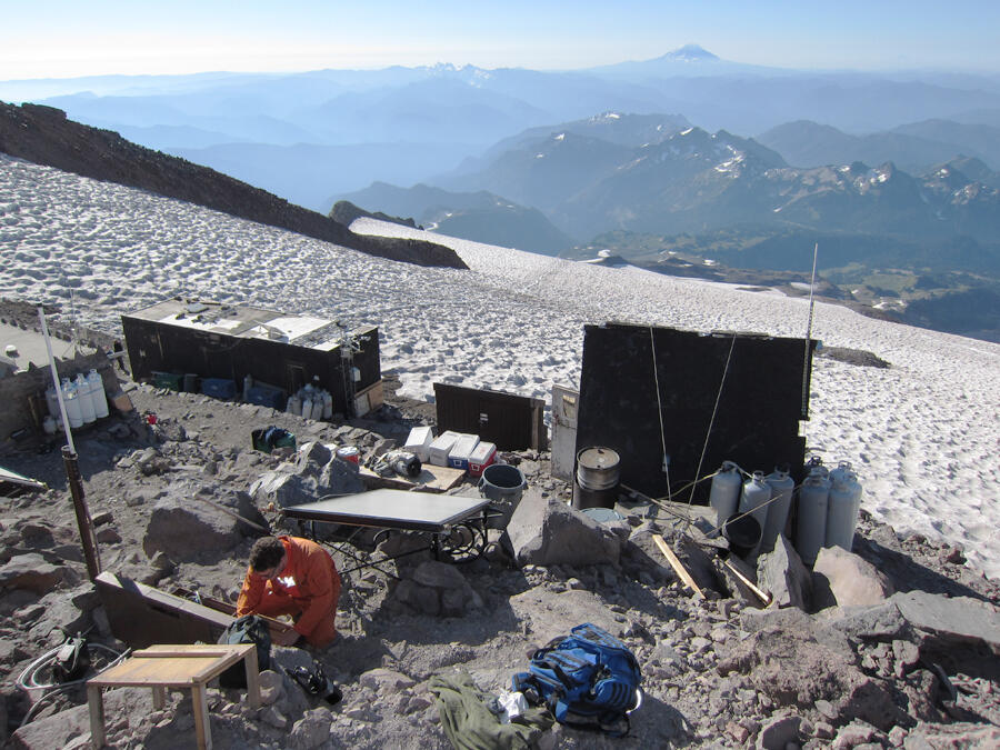 Camp Muir monitoring station, Mount Rainier, Washington....