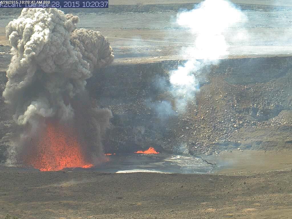 A small explosion from Kīlauea's summit lava lake in April 2015 was...