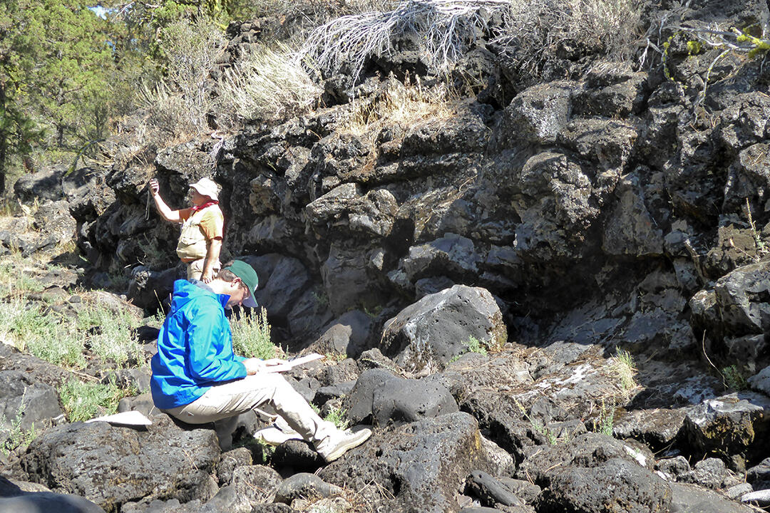 CalVO geologists Duane Champion and Drew Downs collect paleomagneti...