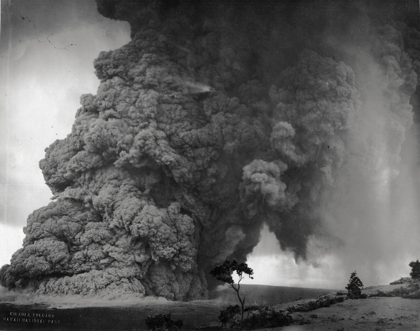 Explosion from Halemaumau at Kīlauea Volcano as viewed from Uēkahun...