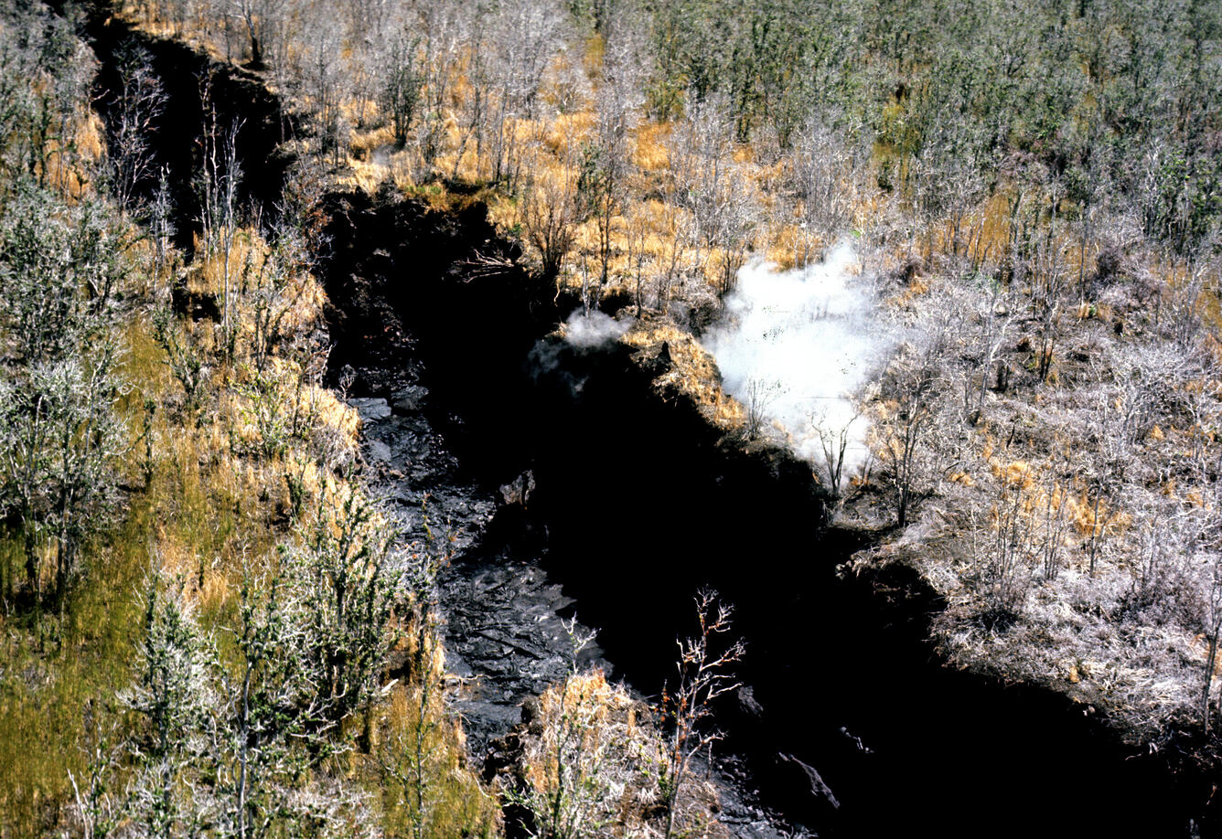 Graben that drained some of the lava out of 'Alae on August 4, 1969...