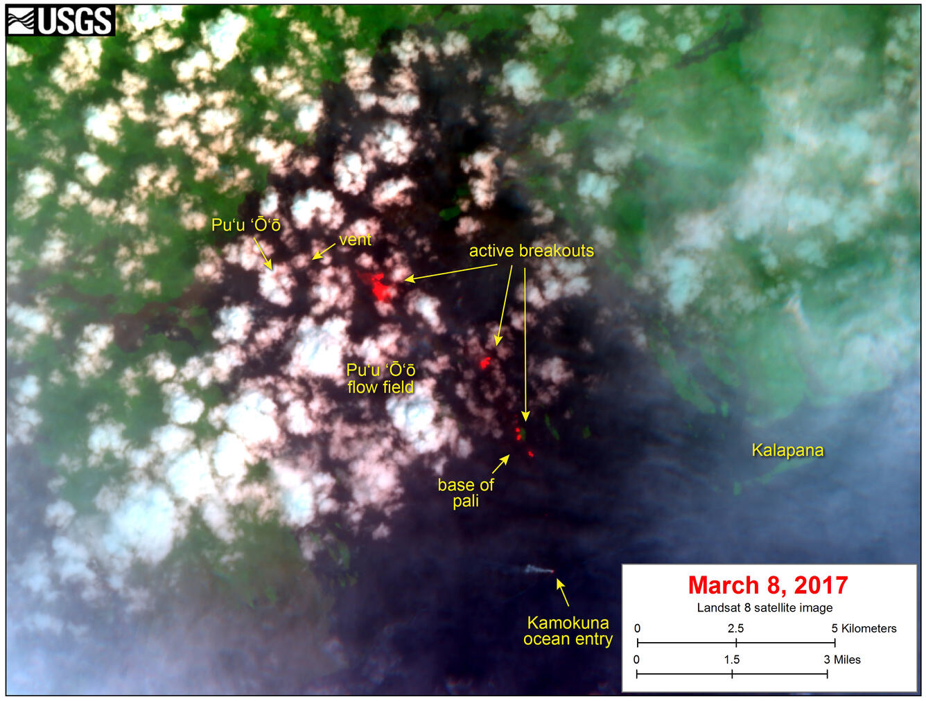 Satellite image shows continued breakouts on flow field...