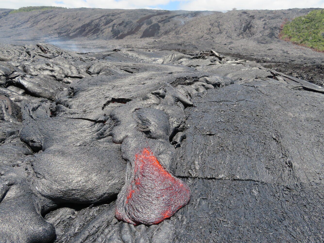 HVO geologists encountered only one tiny breakout on the coastal pl...