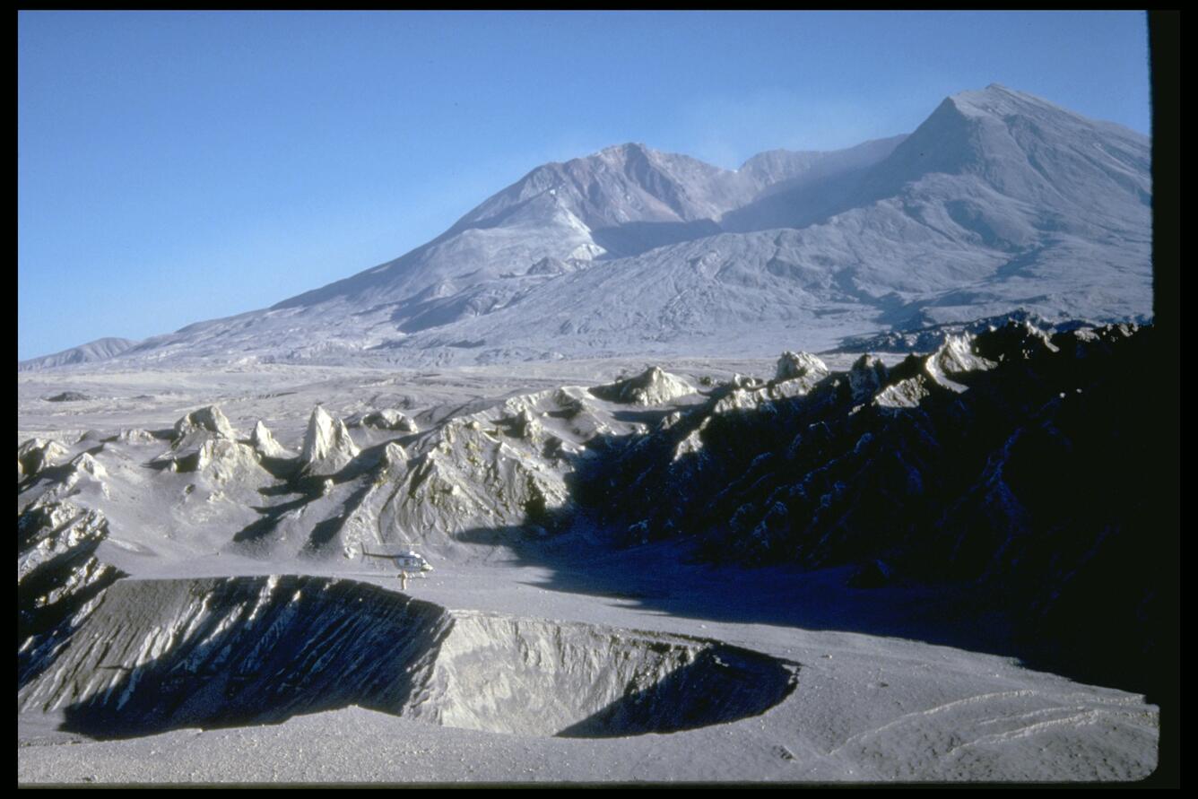 Debris avalanche deposit view from the northwest of Mount St. Helen...