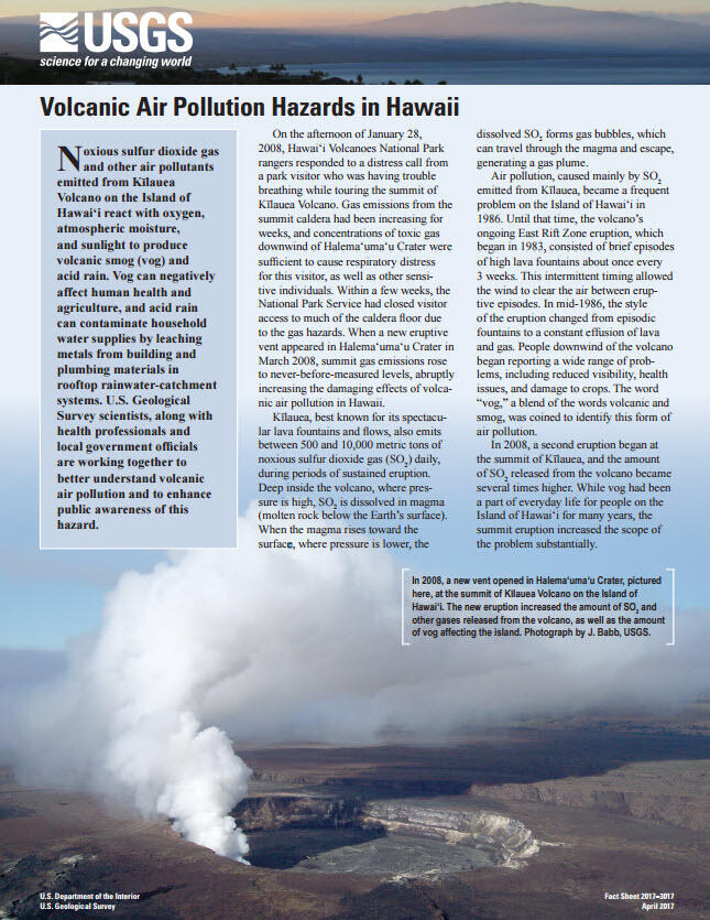 Volcanic Air Pollution Hazards in Hawaii Fact Sheet....