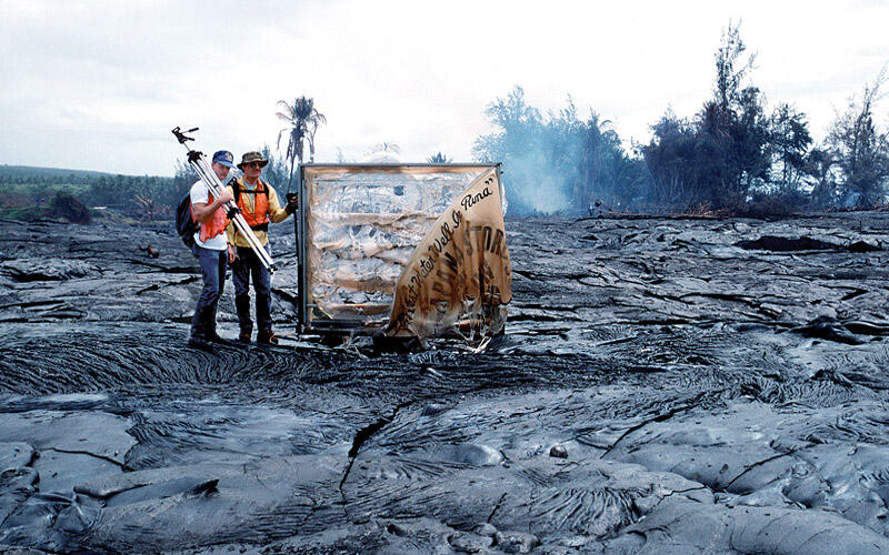Only the sign remained after lava flows lasting less than two weeks...